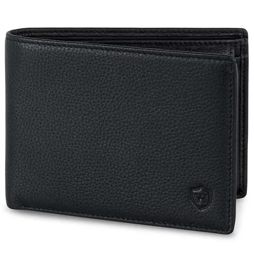Produktbild: VON HEESEN Leder Geldbörse Herren mit RFID Schutz I Echtleder Geldbeutel für Männer I Münzbörse Portemonnaie Brieftasche Wallet Portmonee (Schwarz)