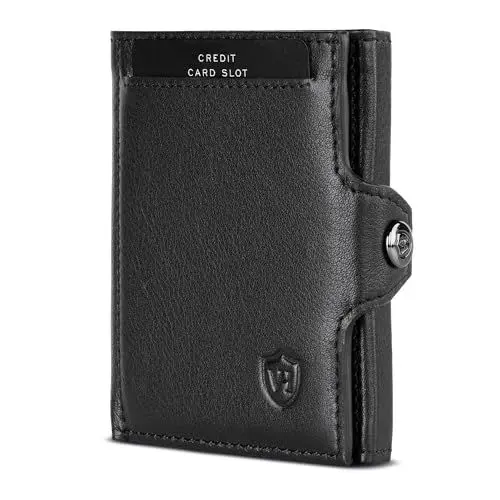 Produktbild: VON HEESEN Slim Wallet mit Münzfach & RFID-Schutz - Mini Geldbörse Herren & Damen - Kartenetui Geldklammer Kreditkartenetui - Portmonee Geldbeutel Portemonnaie klein (Schwarz)
