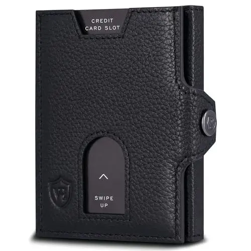 Produktbild: VON HEESEN Slim Wallet mit XL Münzfach & RFID Schutz - Leder Geldbörse Herren klein - Mini Geldbeutel Damen Portmonee - Kartenetui Echtleder Karten Portemonnaie - Kreditkartenetui Schwarz