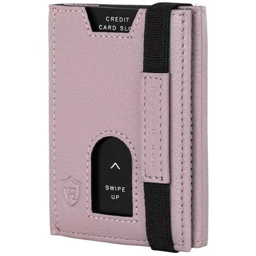 Produktbild: VON HEESEN Slim Wallet mit Münzfach & RFID-Schutz - Leder Geldbeutel - Mini Geldbörse für Herren und Damen - Kartenetui Echtleder Karten Portemonnaie klein - Kreditkartenetui Lavendel