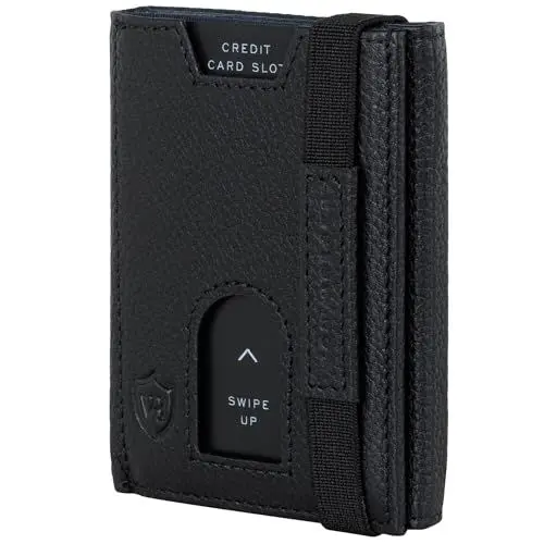 Produktbild: VON HEESEN Slim Wallet mit XL Münzfach & RFID-Schutz - Leder Geldbeutel - Mini Geldbörse für Herren und Damen - Kartenetui Echtleder Karten Portemonnaie klein - Kreditkartenetui Schwarz