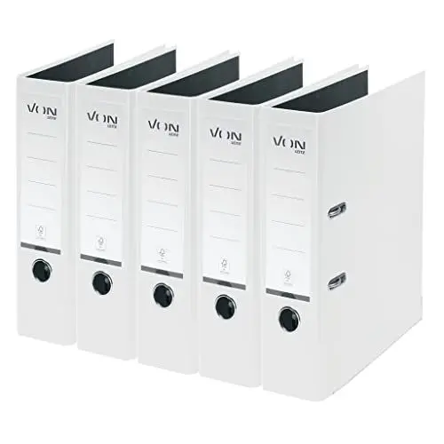 Produktbild: VON Leitz 5er Pack Ordner A4, Karton mit Kunststoffeinband, 80 mm Rückenbreite, Für 600 Blatt, FSC-zertifizierter Karton, Für Schule, Studium & Haushalt, Weiß, 10551001