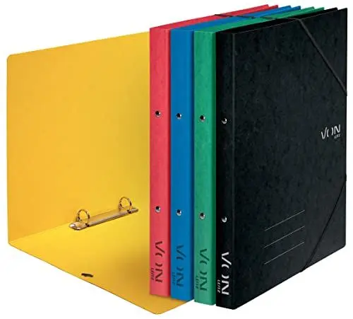 Produktbild: VON Leitz Ringbuch A4, Mit 2 Ringen, Gummibandverschluss, Karton, 25 mm Rückenbreite, Für 140 Blatt, Ringordner für Schule, Studium & Haushalt, Mehrere Farben, 5 Stück, 30120099, 30121099