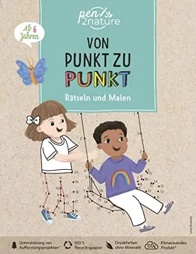 Produktbild: Von Punkt zu Punkt Rätseln und Malen. Vielfältige Rätsel für alle Kinder ab 6 Jahren: Nachhaltiger und bunter Rätsel- und Malspaß auf Recyclingpapier (pen2nature kids)