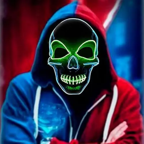 Produktbild: Voneta Halloween Maske, LED Glühende Maske mit 3 Blitzmodi Licht, Leucht Grusel Purge Maske für Kinder Männer Kostümspiele Cosplays Party Feste(Grün)