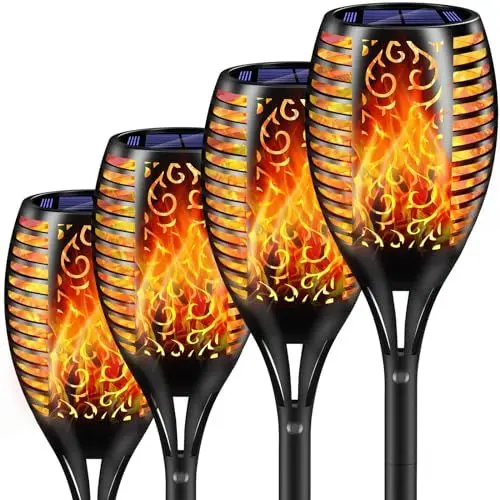 Produktbild: Vongal Solar Flammenlicht, 96LED Solarlampen für Außen Solar Gartenfackeln Flammenlicht, IP65 Wasserdicht Solarleuchten Solar Fackeln mit Flammeneffekt für Außen, Garten, Terrasse, Weg (4er Set)