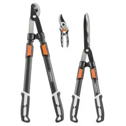 Produktbild: VonHaus 3-Teiliges Gartenscheren Set – Baumschere, Heckenschere, Gartenschere – Teleskopisch Verlängerbare Gartenscheren mit Weichen Griffen – Leicht