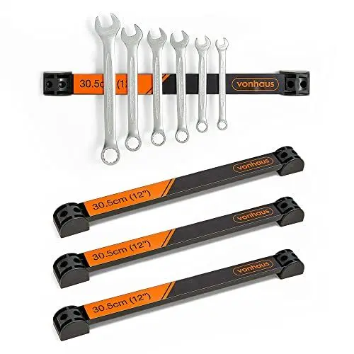 Produktbild: VonHaus 4 Stck 30,5 cm Magnetische Werkzeug Wandhalterung – Robuste Magnetleiste für Werkzeugwand – Magnetleiste Werkzeug Set für Schraubenschlüssel- und Schraubenzieher - 1.8 kg Kapazität