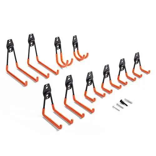 Produktbild: VonHaus 10 Stück Wandhaken Garage, Schwerlast Garage Hake, Wandhaken für Werkstattwerkzeuge, zur Organisation für Leiter, Stuhl, Schlauch, Fahrrädern, Elektrowerkzeugen Sperrigen, 5 Größen