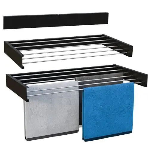 Produktbild: Vonia Wandtrockengestell 80 x 40 cm - Trockenlänge 4 m - Wäschetrockner aus hochwertigem Aluminium - Wäscheständer - Schwarz