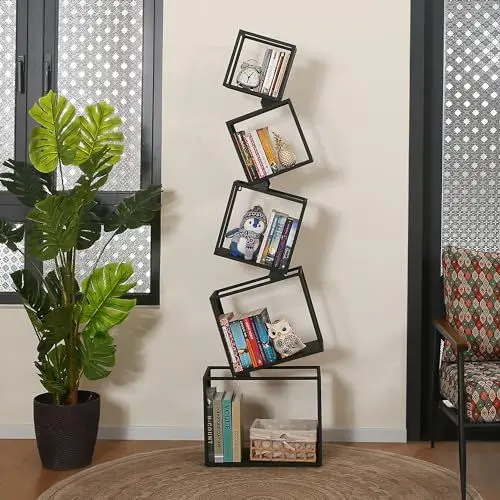 Produktbild: Vonkinka Bücherregal, 170cm Büroregal, 5 Ebenen schwarzes hoches Bücherregal, Standregal, CD DVD Regal für Wohnzimmer, Schlafzimmer, Kinderzimmer, Büro (mit Installationsvideo)