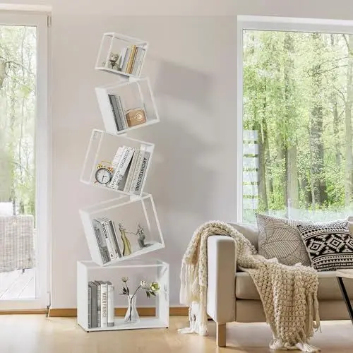 Produktbild: Vonkinka Bücherregal, Bücherregal Weiß 5 Ebenen Bücherregal, Standregal, Regal für Wohnzimmer, Schlafzimmer, Kinderzimmer (mit Installationsvideo)