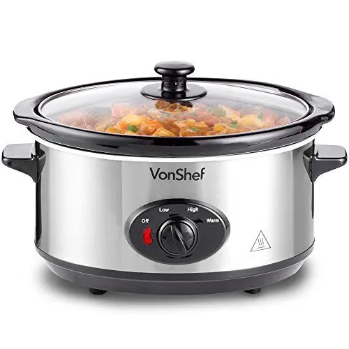 Produktbild: VonShef Schongarer Slow Cooker 3,5L mit Glasdeckel – Edelstahl