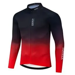 Produktbild: voofly Herren Rennrad Trikot Radtrikot Fahrradtrikot Langarm - Leicht - Atmungsaktiv - Schnelltrocknend - Reflektoren 2XL Rot Schwarz