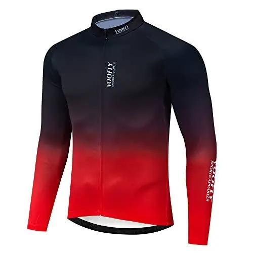 Produktbild: voofly Herren Rennrad Trikot Radtrikot Fahrradtrikot Langarm - Leicht - Atmungsaktiv - Schnelltrocknend - Reflektoren 2XL Rot Schwarz