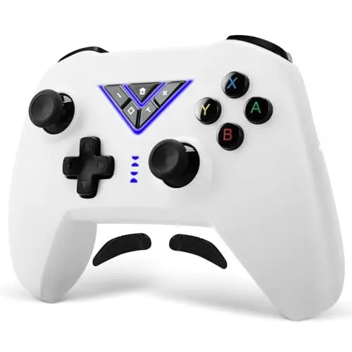 Produktbild: VooFun Switch Controller Wireless, Bluetooth Controller für Switch/Lite/OLED/PC mit 6-Achsen Gyroskop, Vibration, RGB Leuchten, Switch Pro Controller mit Turbo und Screenshot, Makro, Aufwachen Weiß
