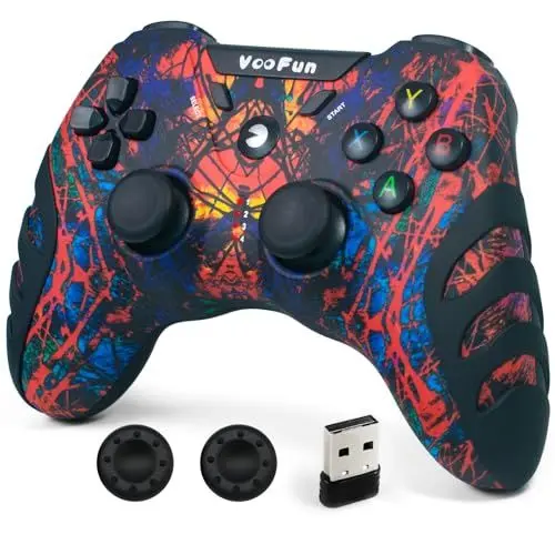 Produktbild: VooFun PC Controller Wireless, Gamepad PC PS3 Controller mit Dual Vibration, 2,4g Wireless Gaming Controller für Windows 7/8/10/11, PS3, Laptop, Steam, Android TV, TV Box, Rot
