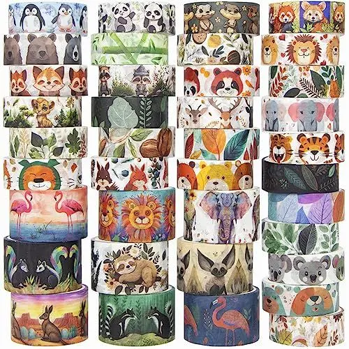 Produktbild: Voolcaoo Niedliches Washi Tape Set, 38 Rollen 25mm & 15mm Animals Kwaii Washi Tapes für Journaling Supplies, Scrapbooking, Planer, DIY Crafts, Geschenk für Kinder (Jungle Wildlife and Forests)