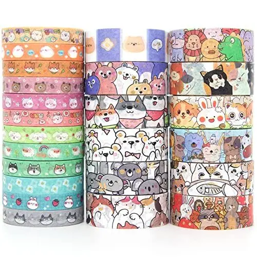 Produktbild: Voolcaoo Washi Tape Set Niedliche Haustiere – 24 Rollen Folie Gold Masking Klebeband Bunt für Kinder, Scrapbooking zubehör, Bullet Journals, Bastel Planer, Handwerk und DIY