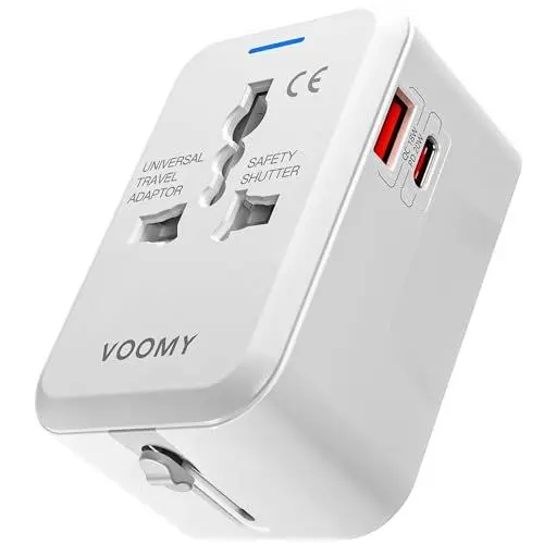 Produktbild: VOOMY Für über 150 Länder Reisestecker mit Schnellladegerät, Travel Adapter mit USB ladegerät und USB C ladegerät, Camping zubehör mit Quick Charging 3.0, USB Stecker und 20W Ladegerät USB C