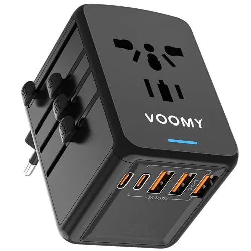 Produktbild: Voomy Reiseadapter Weltweit 35W, Reisestecker Adapter Weltweit mit 3 USB-A & 2 USB-C, Universal Travel Adapter für Deutschland USA England Australien Japan, Internationaler Stecker