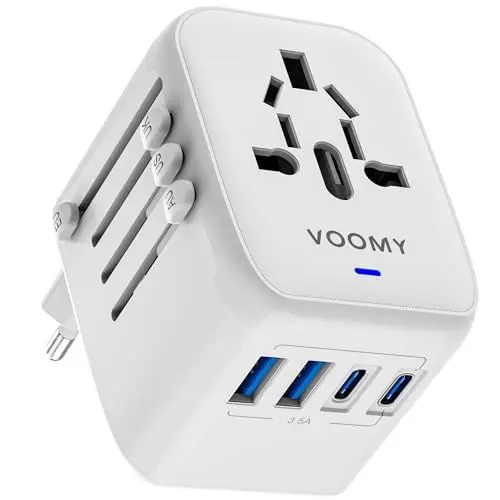 Produktbild: VOOMY Reiseadapter Weltweit, Universal Reisestecker für 170+ Länder, Reisestecker Adapter Weltweit Europa USA Mexiko Australien, Universal All in one Travel Plug Adapter mit 2 USB-C und 2 USB-A