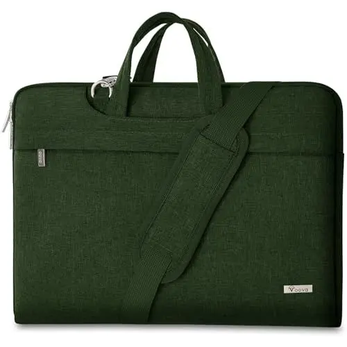 Produktbild: Voova Laptoptasche Tasche 15 15,6 16 Zoll Notebook Schultertasche Umhängetasche Tragetasche Notebooktasche leicht mit Versteckbarer Griff für Laptop 15.6 Grün