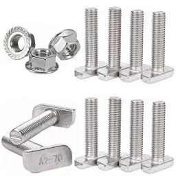 Produktbild: VOOXA Premium 10 Stück Hammerkopfschrauben M10x25mm Typ 28/15 und Sperrzahnmuttern DIN 6923 aus Edelstahl A2 für Photovoltaik Montageschiene, PV Anlagen