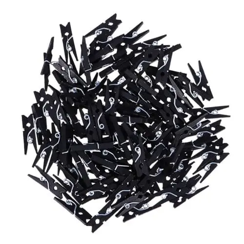 Produktbild: VORCOOL 100 Stücke Mini Holzklammern, Natur hölzerne Wäscheklammern Fotoclips für DIY Handwerk Dekoration (schwarz)
