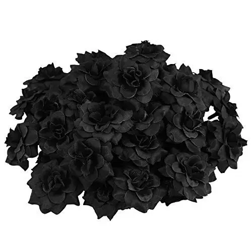 Produktbild: VORCOOL 50 Stück Kunstblumen Rosenköpfe Stoffrosen Deko-Blüte (Schwarz)