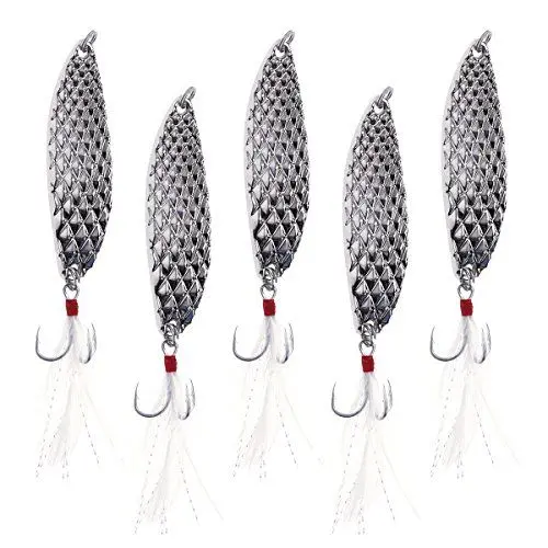 Produktbild: VORCOOL 5 stück Kunstköder Angel Metall Fischköder Angeln Löffel köder (Silber Köder + Weiße Feder)