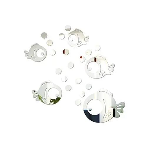 Produktbild: Vorcool 3D-Wandaufkleber, Acryl, Fische und Blasen, Spiegel-Aufkleber für Schlafzimmer, Wohnzimmer, Badezimmer, Dekoration Silber