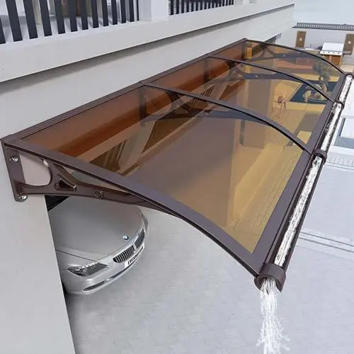 Produktbild: YWQJL Vordach FüR HaustüR Mit Seitenteil Rinne Aluminium Metallgestell,üBerdachung HaustüR Mit Seitenteil Regenrinne,FüR DraußEn Terrasse,Balkon,Garten,Kellertreppe,Hauseingang,Brown1-100x240cm