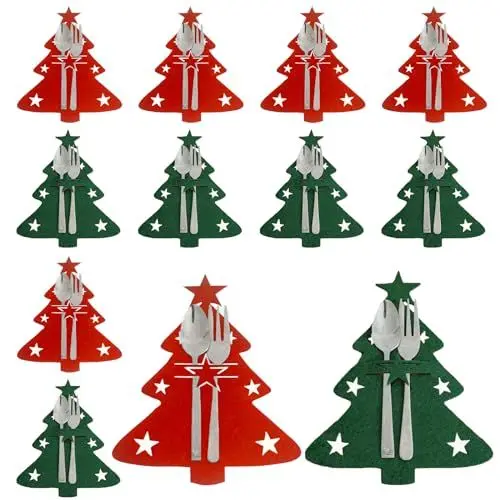 Produktbild: Vordpe 12 Stück Weihnachtsbaum Besteckhalter, Filz Besteckbeutel Weihnachten Gabeln Löffel Besteck Halter Taschen Weihnachten Tischdeko für Party Esstisch Deko