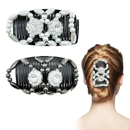Produktbild: Vordpe 2 Stück Haarkamm zum Stecken, Elastische Haarspangen, Haarspangen Dehnbar Kamm Clips, Modischer Dehnbarer Haarklammer, Haarspangen Damen für DIY Frisur (Blümchen)