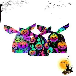 Produktbild: Vordpe 50 Stücke Halloween Süßigkeiten Tüten, Halloween Biscuit Tüte, Set Hasenohren Halloween Geschenktüten, für Halloween PartyDeko Zubehör (Bunter Kürbis)