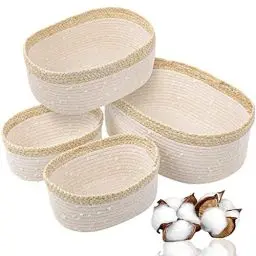 Produktbild: VORHOT 4er Set Aufbewahrungskorb Geflochten Baumwollseil, Korb Aufbewahrung Körbchen Wickeltisch Organizer, Stapelbare Deko Korb Speicher Storage Basket für Kinderzimmer Wohnzimmer Bad