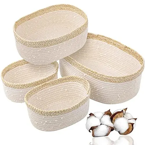 Produktbild: VORHOT 4er Set Aufbewahrungskorb Geflochten Baumwollseil, Korb Aufbewahrung Körbchen Wickeltisch Organizer, Stapelbare Deko Korb Speicher Storage Basket für Kinderzimmer Wohnzimmer Bad