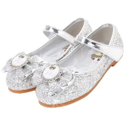 Produktbild: Vorkhuaeri Kinderschuh Prinzessin Schuhe ELSA Mädchen Flache Sportschuhe für Kinder Tanz Turnschuhe Prinzessin Kostüm Schuhe für Dress Up Party Cosplay (B2-Silver,27)