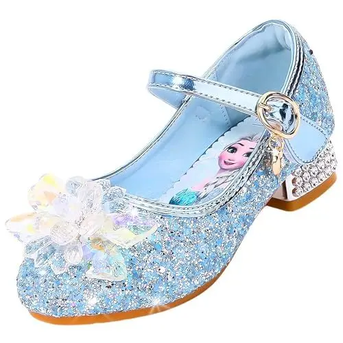 Produktbild: Vorkhuaeri Mädchen Prinzessin ELSA Schuhe Stöckelschuhe Kinder Glitzer Tanz Sneakers Prinzessin Kostüm Kinderschuhe für Dress Up Party Cosplay Hochzeit (C1-Blue,27)