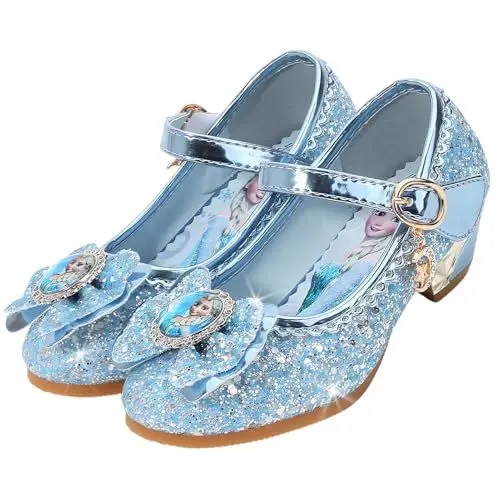 Produktbild: Vorkhuaeri Mädchen Prinzessin ELSA Schuhe Stöckelschuhe Kinder Glitzer Tanz Sneakers Prinzessin Kostüm Kinderschuhe für Dress Up Party Cosplay Hochzeit (D1-Blue,31)
