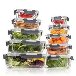 Produktbild: Vorratsbehälterset aus Glas, Glas-Frischhaltedosen,Aufbewahrungsbehälter für Küche und Restaurant mit Premium-Kunststoffdeckeln - luftdicht auslaufsicher Wiederverwendbar BPA-frei (10 Behälter)