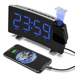 Produktbild: VORRINC Projektionswecker, Digital Wecker Radiowecker mit Projektion 180 °, USB-Anschluss Doppelalarme Snooze 12 / 24H, 3 Projektionshelligkeit mit Automatischem Dimmer, für Schlafzimmer Decke (Blau)