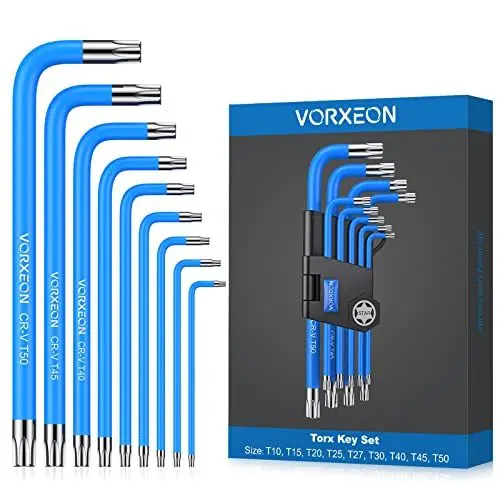 Produktbild: VORXEON Innensechskantschlüssel Satz 9tlg TX T10-T50 Innensechskant Winkelschlüsselsatz Set Cr-V-Stahl, Klapphalter, Farbcodierung Für Reparatur Von Fahrrad Auto Motorrad DIY
