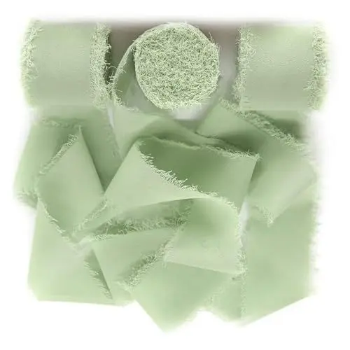 Produktbild: Vorysum Geschenkband Eukalyptus Grün Band, Chiffonband, Schleifenband Grün für Hochzeitseinladungen, Brautsträuße, Festival Bänder Geschenkverpackungen, 3 Rollen, 40 mm x 5 Meter, Hellgrün