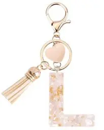 Produktbild: Vorysum Schlüsselanhänger Kinder Schlüssel Buchstabe Anhänger Beige Marmor Harz Mit Anfangsbuchstaben Gold Schlüsselringe Herzförmig Schlüsselanhänger Personalisiert Mädchen Keychain Geschenk （J）