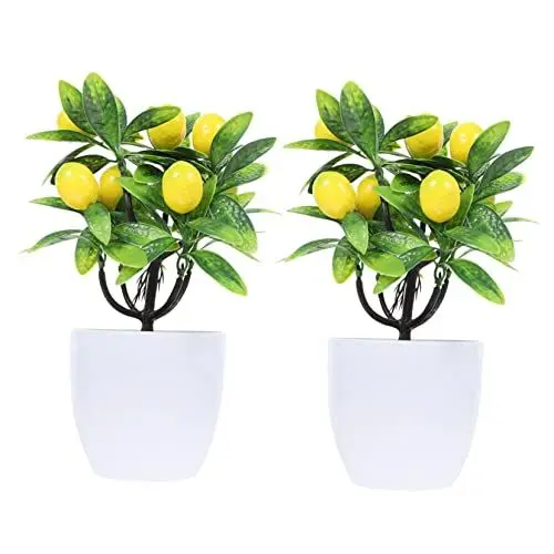 Produktbild: VOSAREA 1 Satz Künstliche Grünpflanzen Künstliche Pflanzen Zimmerpflanzen Obstbaum Bücherregal Dekoration Buchregal Dekoration Mini-Bonsai-Baum Künstlicher Zitronenbaum Plastik Yellow 2st