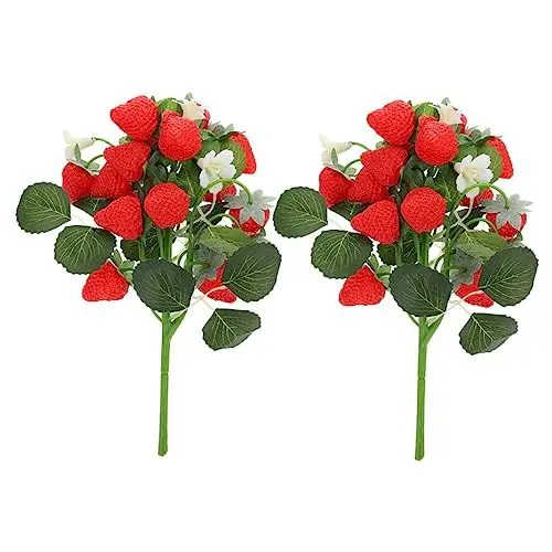 Produktbild: VOSAREA 2 Sätze Simulation Erdbeerstrauß Künstliche Erdbeere Vasenfüller Dekoration Künstliche Erdbeerblütenpflanze Künstliches Pflanzenspray Beeren Kunstzweige Für Vase PVC 2 Stück * 2