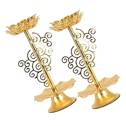 Produktbild: VOSAREA 2pcs Lotus Form Legierung Kerzenhalter Buddhistischen Kerze Basis Dekorative Für Wohnkultur