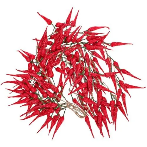 Produktbild: VOSAREA 3 Sätze Chili Pfeffer Modell Dekoration Gefälschtes Chili Künstliche Chilischoten Spieße Chili Pfeffer Ornament Zweige Dekoration Wand Chili Anhänger Links 5 Stück * 3